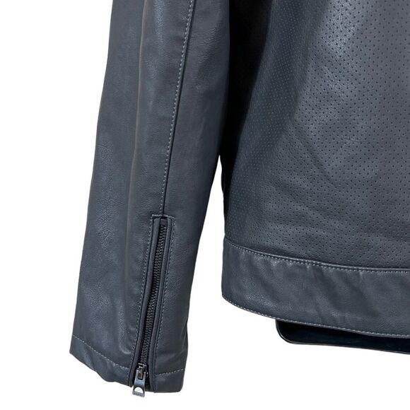 GUESS Black Hooded Lightweight Vegan Faux Leather Moto Zip Jacket - Picture 5 of 16